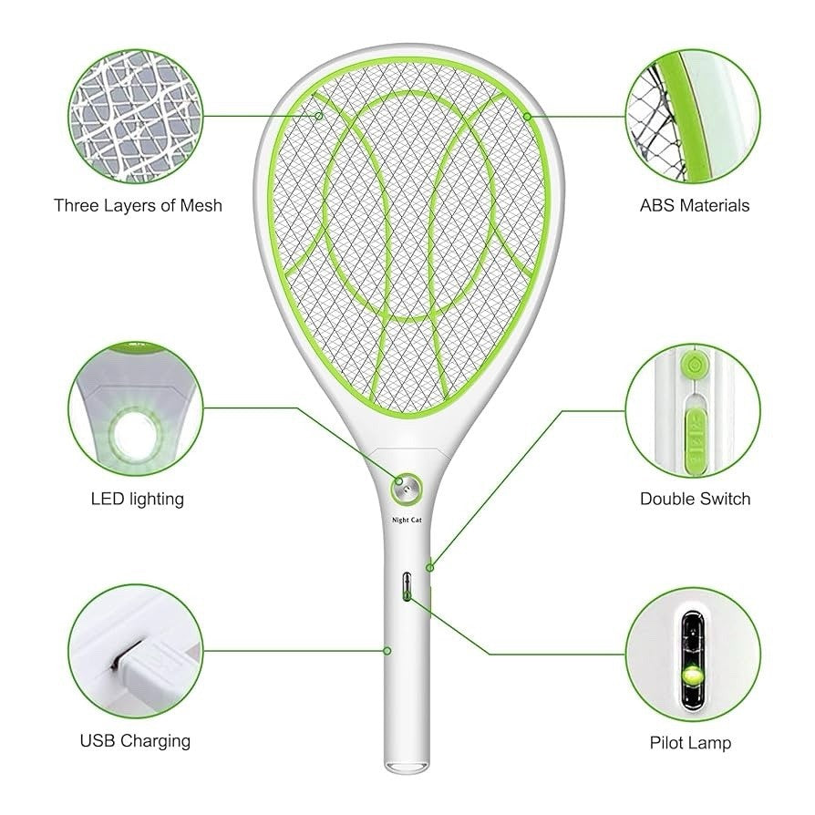 Night Cat Elektrisches Mückenschutz-Racket 3000V Insektenvernichter mit USB NEU