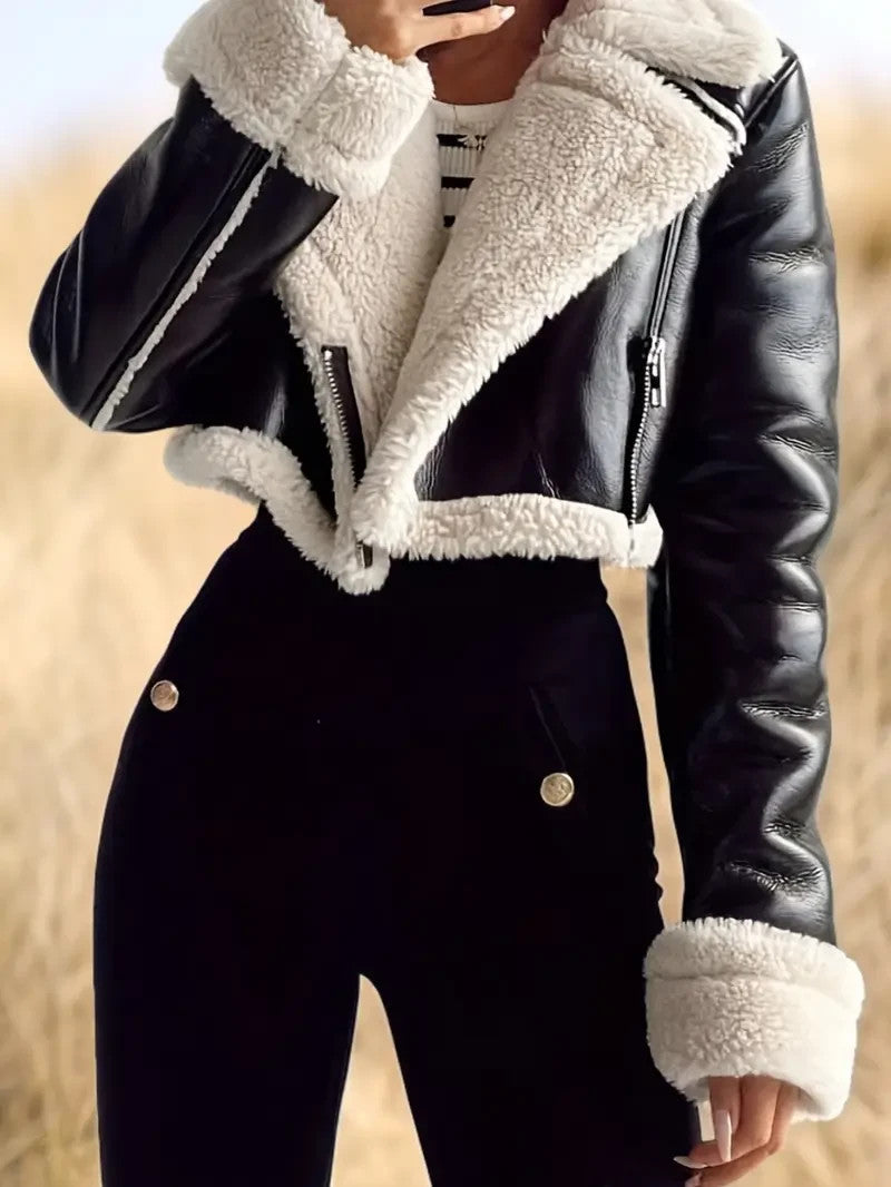 Damen Teddygefütterte Jacke mit Umschlagärmeln - Kuschelig - Herbst&Winter -Sale