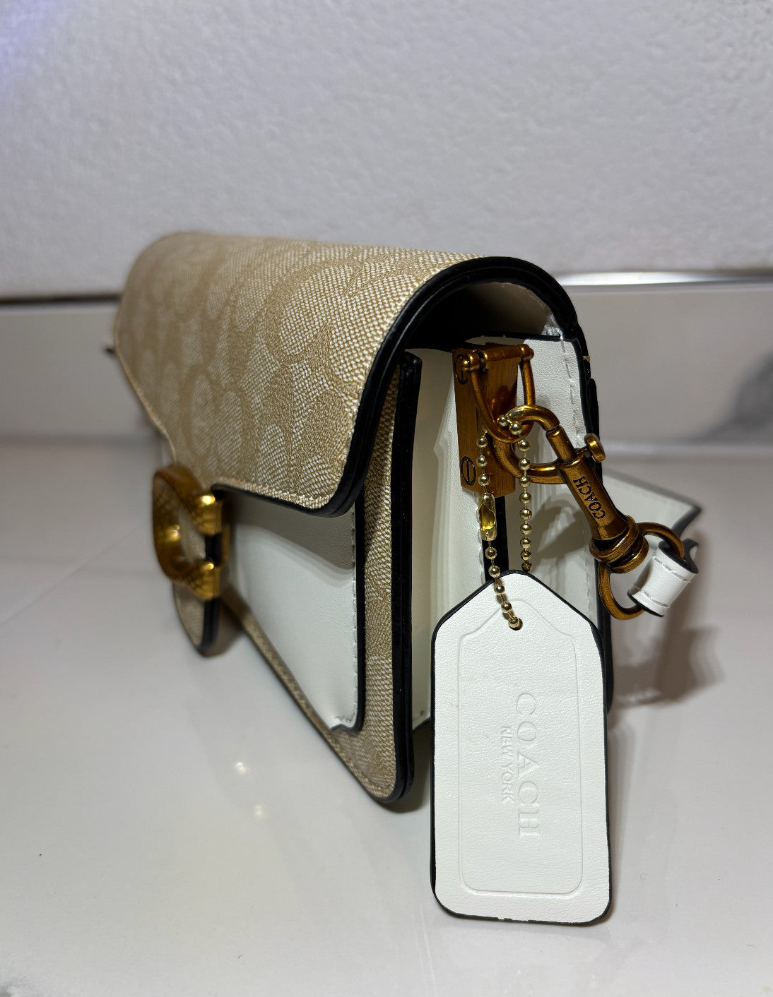 Coach Damen Schultertasche / Handtasche Beige, Weiß - Leder - Neu!