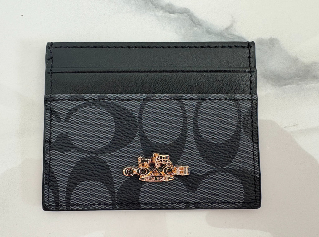 COACH - Schmales Kartenetui aus Signature-Canvas - Schwarz/Grau - Neu!