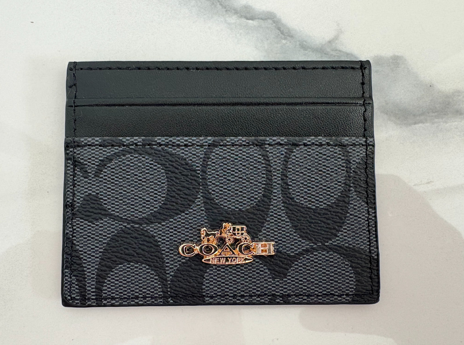 COACH - Schmales Kartenetui aus Signature-Canvas - Schwarz/Grau - Neu!