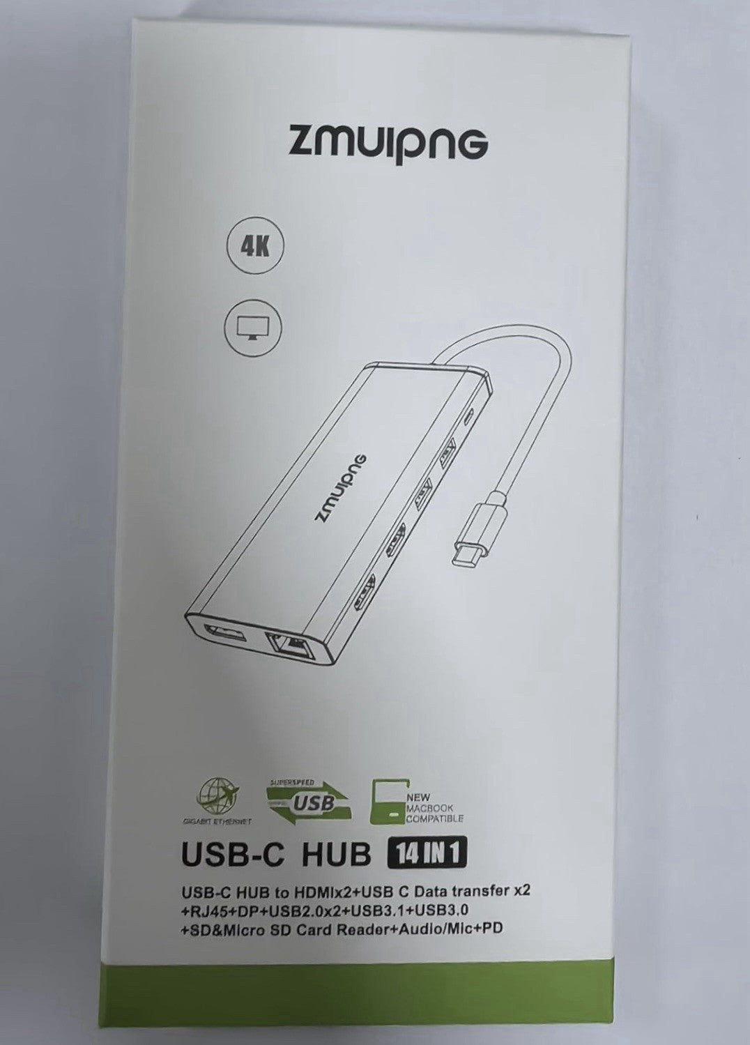 ZMUIPNG ZM1822 USB-C Hub 14-in-1 4K Adapter Grau