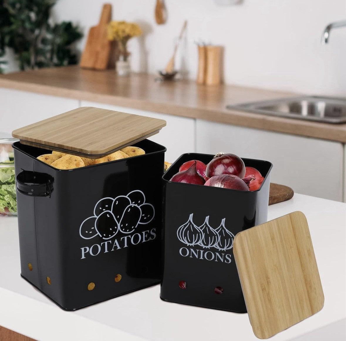 Mowhut Kartoffel- & Zwiebelboxen (2-tlg.) Bambusdeckel (Neu)