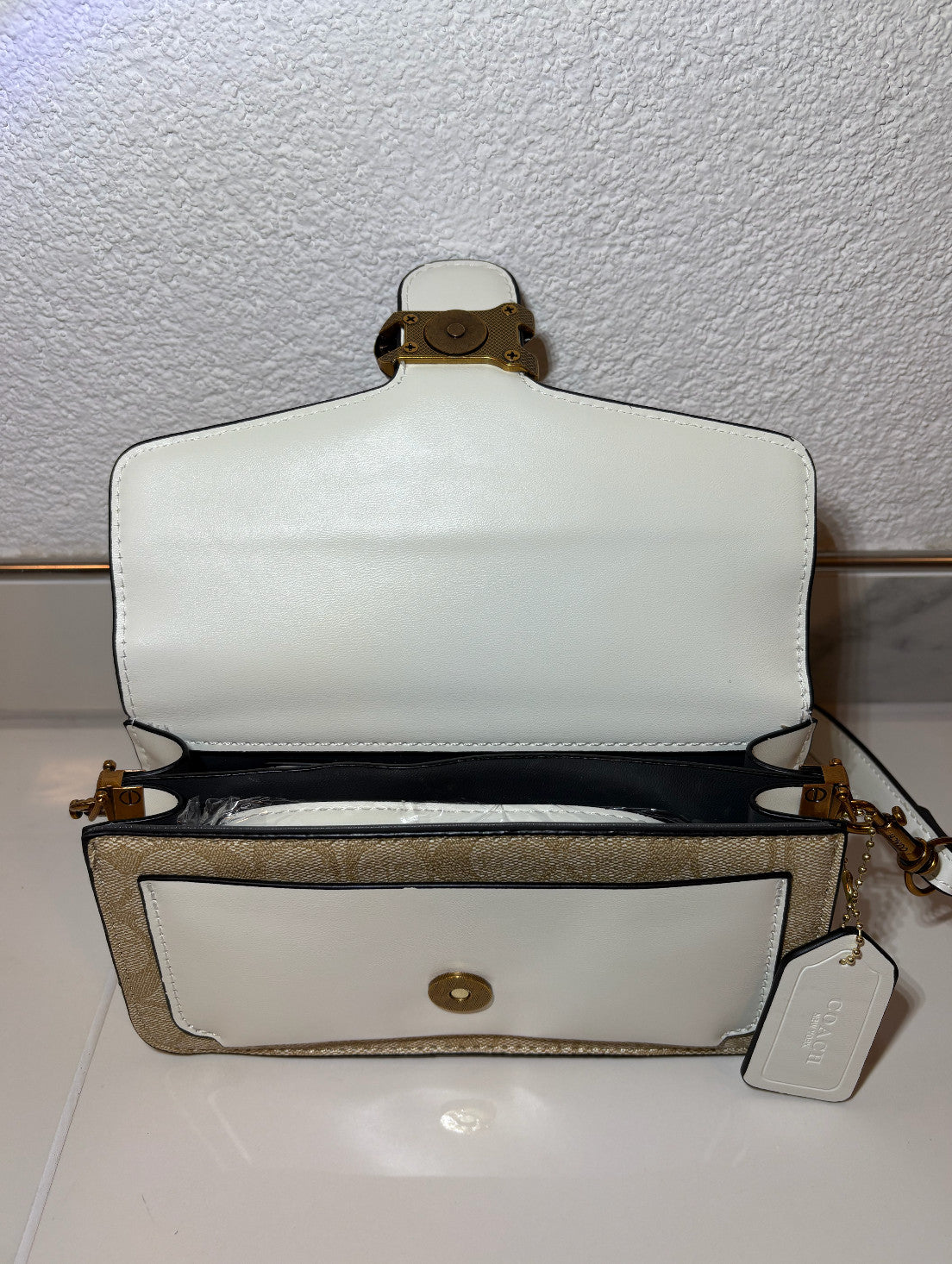 Coach Damen Schultertasche / Handtasche Beige, Weiß - Leder - Neu!