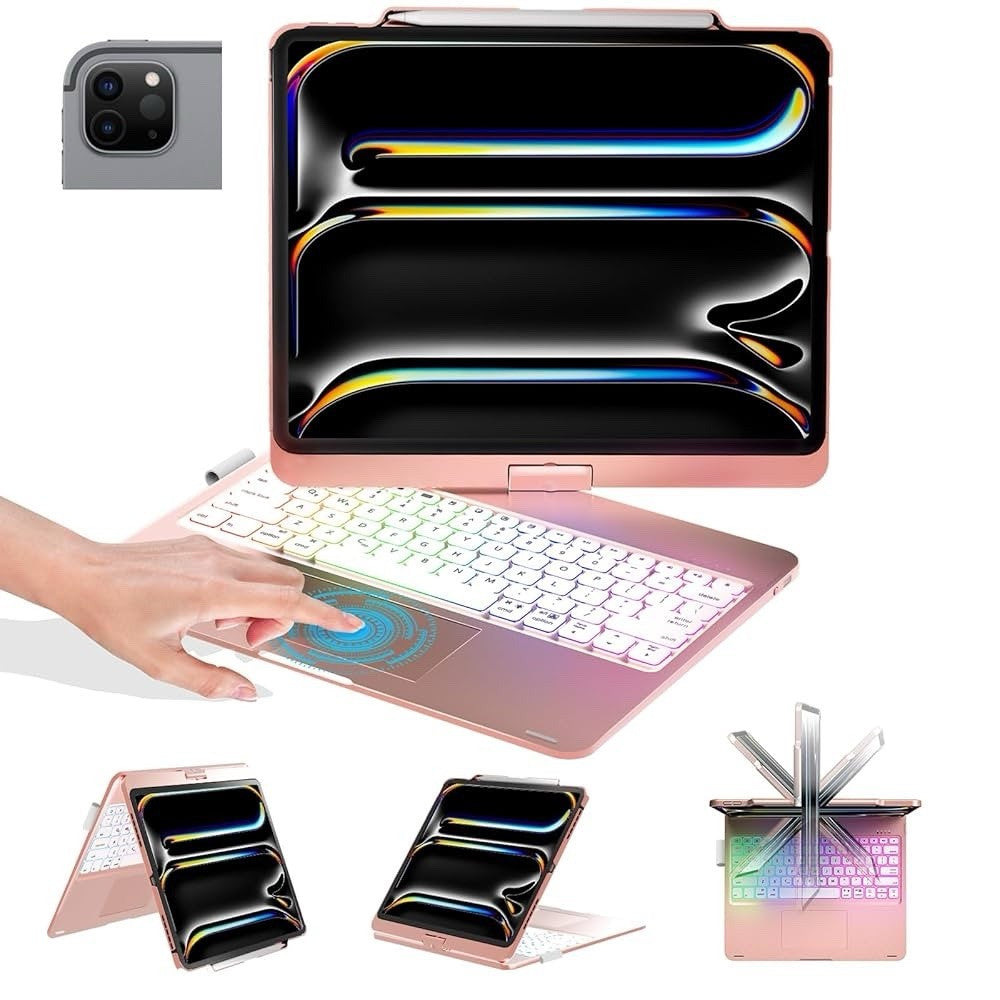 BABG Tastatur-Hülle für iPad Air & iPad Pro 13" – 360° drehbar Rosa (Neu)