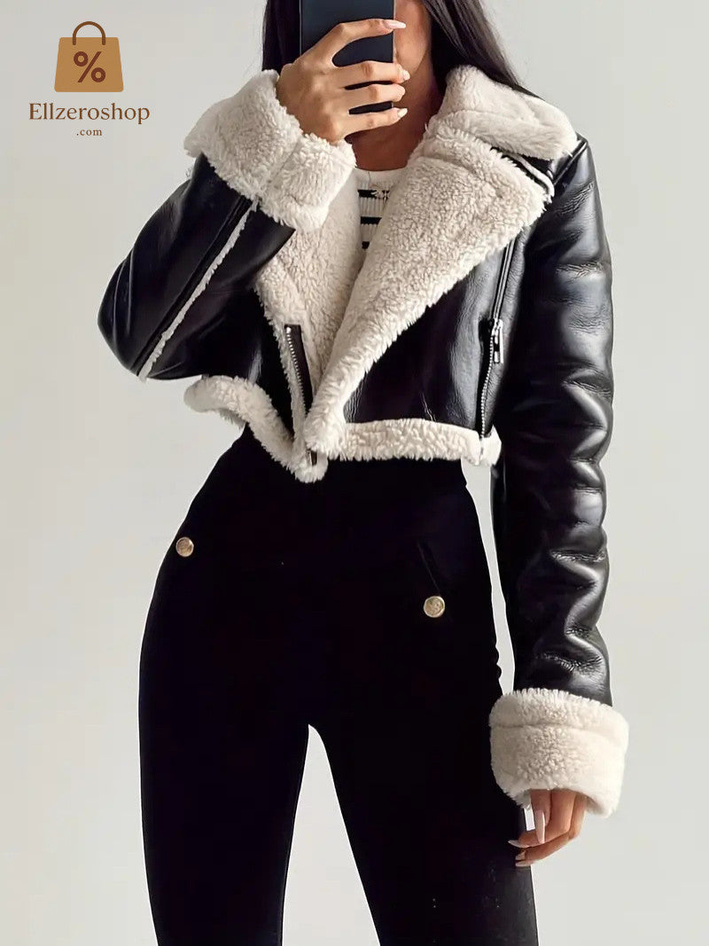 Damen Teddygefütterte Jacke mit Umschlagärmeln - Kuschelig - Herbst&Winter -Sale