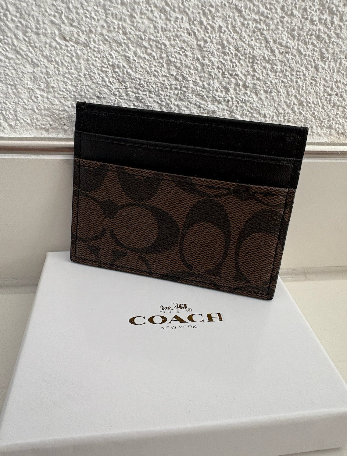 COACH - Schmales Kartenetui aus Signature-Canvas - Braun/Dunkelbraun - Neu!